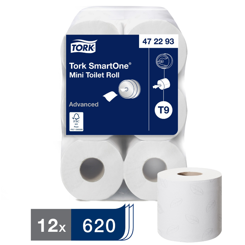 Tork® SmartOne Mini Roll Toilet Tissue, 2 Ply, White, 12 Rolls/Case