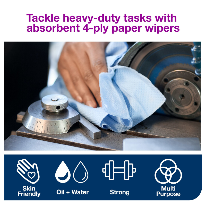Tork® Industrial Centrefeed Advanced Paper Wiper, 4-Ply, Blue, 190 Sheets/Roll, 4 Rolls/Case