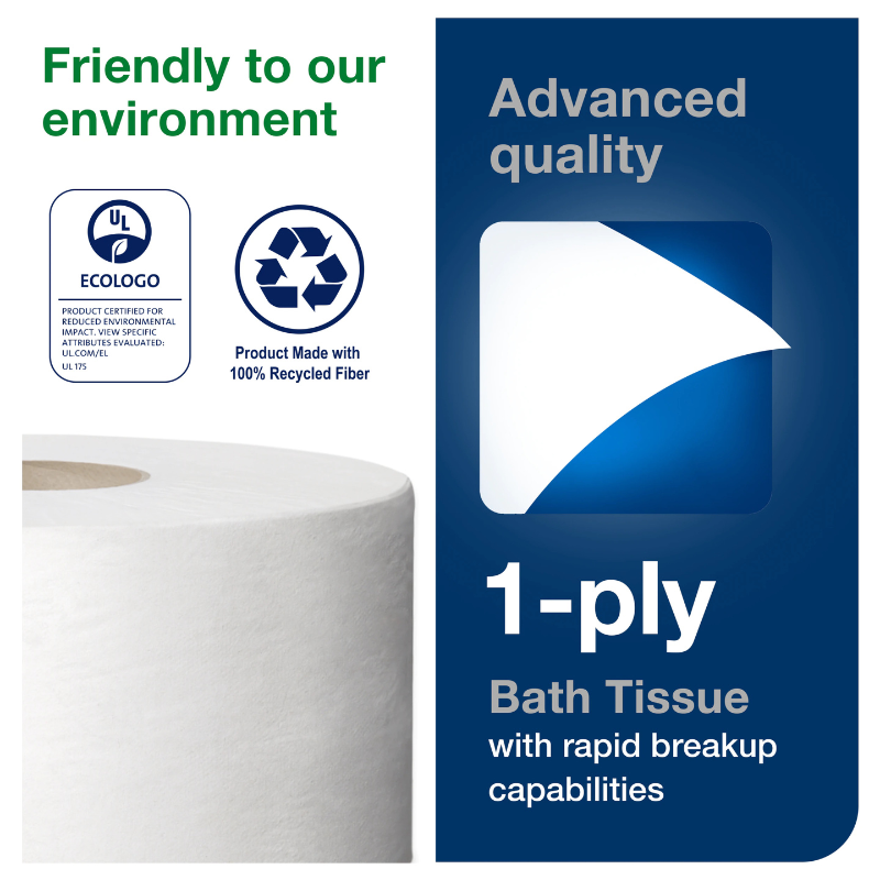 Tork® Advanced Mini Jumbo Bath Tissue Roll, 1-Ply, White, 1200'/Roll, 12 Rolls/Case