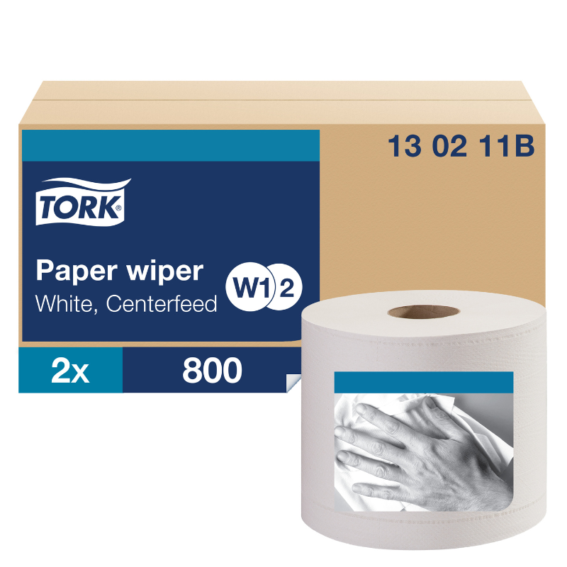 Tork® Paper Wiper Centrefeed, 2-Ply, White, 800 Sheets/Roll, 2 Rolls/Case