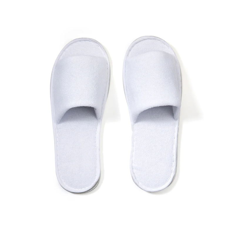 Plush Open Toe White Spa Slippers
