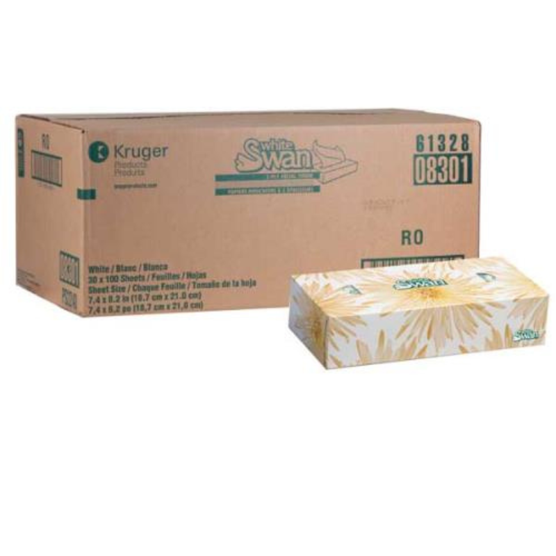 White Swan Facial Tissue, 2-Ply, 100 sheets/box, 30 boxes/case