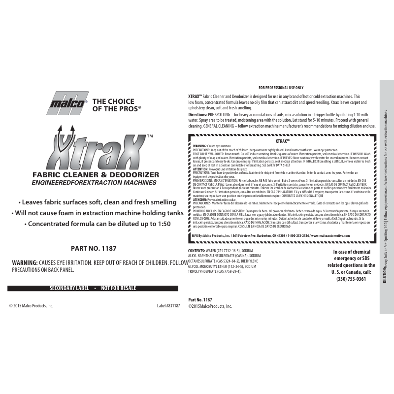 Label; Xtrax Fabric Cleaner and Deodorizer GHS